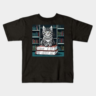 Adorable Cat in the Library Kids T-Shirt